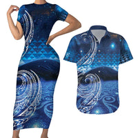 New Zealand Matariki Couples Matching Short Sleeve Bodycon Dress and Hawaiian Shirt Taniko Aramoana With Koru Galaxy Sky Night LT9 Galaxy - Polynesian Pride