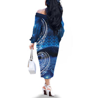 New Zealand Matariki Family Matching Off The Shoulder Long Sleeve Dress and Hawaiian Shirt Taniko Aramoana With Koru Galaxy Sky Night LT9 - Polynesian Pride