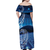 New Zealand Matariki Family Matching Off Shoulder Maxi Dress and Hawaiian Shirt Taniko Aramoana With Koru Galaxy Sky Night LT9 - Polynesian Pride