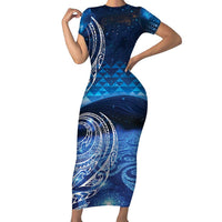 New Zealand Matariki Family Matching Short Sleeve Bodycon Dress and Hawaiian Shirt Taniko Aramoana With Koru Galaxy Sky Night LT9 Mom's Dress Galaxy - Polynesian Pride