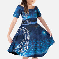 New Zealand Matariki Family Matching Tank Maxi Dress and Hawaiian Shirt Taniko Aramoana With Koru Galaxy Sky Night LT9 Daughter's Dress Galaxy - Polynesian Pride
