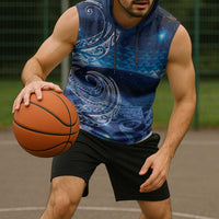 New Zealand Matariki Sleeveless Hoodie Taniko Aramoana With Koru Galaxy Sky Night - Polynesian Pride