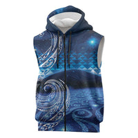 New Zealand Matariki Sleeveless Zip Hoodie Taniko Aramoana With Koru Galaxy Sky Night - Polynesian Pride