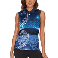 New Zealand Matariki Women Sleeveless Polo Shirt Taniko Aramoana With Koru Galaxy Sky Night LT9 - Polynesian Pride