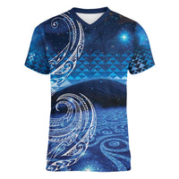 New Zealand Matariki Women V-Neck T-Shirt Taniko Aramoana With Koru Galaxy Sky Night LT9 Female Galaxy - Polynesian Pride
