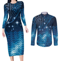 New Zealand Matariki Couples Matching Long Sleeve Bodycon Dress and Long Sleeve Button Shirt Taniko Aramoana With Maori Galaxy Sky Night LT9 Galaxy - Polynesian Pride