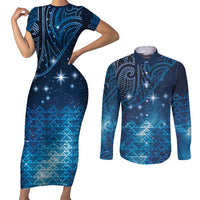 New Zealand Matariki Couples Matching Short Sleeve Bodycon Dress and Long Sleeve Button Shirt Taniko Aramoana With Maori Galaxy Sky Night LT9 Galaxy - Polynesian Pride