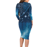 New Zealand Matariki Family Matching Long Sleeve Bodycon Dress and Hawaiian Shirt Taniko Aramoana With Maori Galaxy Sky Night LT9 - Polynesian Pride