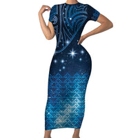 New Zealand Matariki Family Matching Short Sleeve Bodycon Dress and Hawaiian Shirt Taniko Aramoana With Maori Galaxy Sky Night LT9 Mom's Dress Galaxy - Polynesian Pride
