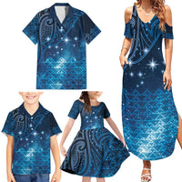 New Zealand Matariki Family Matching Summer Maxi Dress and Hawaiian Shirt Taniko Aramoana With Maori Galaxy Sky Night LT9 - Polynesian Pride