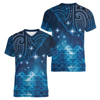 New Zealand Matariki Women V-Neck T-Shirt Taniko Aramoana With Maori Galaxy Sky Night LT9 - Polynesian Pride
