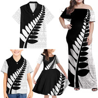 New Zealand Silver Fern Niho Taniwha Family Matching Off Shoulder Maxi Dress and Hawaiian Shirt LT9 - Polynesian Pride