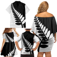 New Zealand Silver Fern Niho Taniwha Family Matching Off Shoulder Short Dress and Hawaiian Shirt LT9 - Polynesian Pride