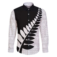 New Zealand Silver Fern Niho Taniwha Family Matching Puletasi and Hawaiian Shirt LT9 Dad's Shirt - Long Sleeve Black - Polynesian Pride