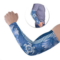 Blue Hibiscus Turle Arm Sleeves Hawaiian Style Tribal Tapa Pattern LT9 Set of 2 Blue - Polynesian Pride