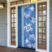 Blue Hibiscus Turle Door Cover Hawaiian Style Tribal Tapa Pattern LT9 - Polynesian Pride