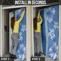 Blue Hibiscus Turle Door Cover Hawaiian Style Tribal Tapa Pattern LT9 - Polynesian Pride