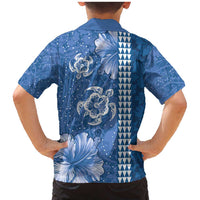 Blue Hibiscus Turle Family Matching Mermaid Dress and Hawaiian Shirt Hawaiian Style Tribal Tapa Pattern LT9 - Polynesian Pride