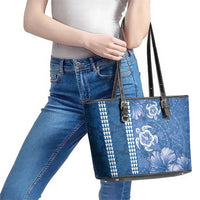 Blue Hibiscus Turle Leather Tote Bag Hawaiian Style Tribal Tapa Pattern LT9 - Polynesian Pride
