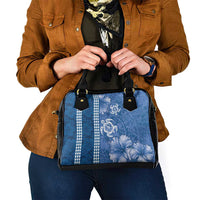 Blue Hibiscus Turle Shoulder Handbag Hawaiian Style Tribal Tapa Pattern