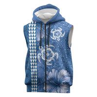 Blue Hibiscus Turle Sleeveless Zip Hoodie Hawaiian Style Tribal Tapa Pattern - Polynesian Pride