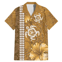 Gold Hibiscus Turle Family Matching Mermaid Dress and Hawaiian Shirt Hawaiian Style Tribal Tapa Pattern LT9 Dad's Shirt - Short Sleeve Gold - Polynesian Pride
