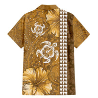 Gold Hibiscus Turle Family Matching Mermaid Dress and Hawaiian Shirt Hawaiian Style Tribal Tapa Pattern LT9 - Polynesian Pride
