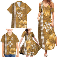 Gold Hibiscus Turle Family Matching Summer Maxi Dress and Hawaiian Shirt Hawaiian Style Tribal Tapa Pattern LT9 - Polynesian Pride