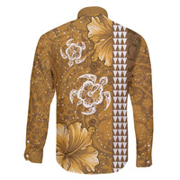 Gold Hibiscus Turle Family Matching Tank Maxi Dress and Hawaiian Shirt Hawaiian Style Tribal Tapa Pattern LT9 - Polynesian Pride