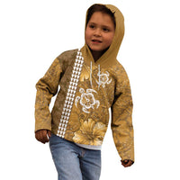Gold Hibiscus Turle Kid Hoodie Hawaiian Style Tribal Tapa Pattern