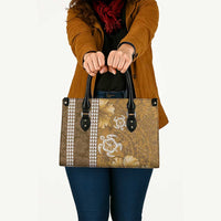 Gold Hibiscus Turle Leather Bag Hawaiian Style Tribal Tapa Pattern - Polynesian Pride
