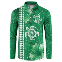 Green Hibiscus Turle Button Sweatshirt Hawaiian Style Tribal Tapa Pattern