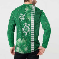 Green Hibiscus Turle Button Sweatshirt Hawaiian Style Tribal Tapa Pattern