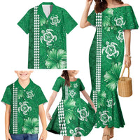 Green Hibiscus Turle Family Matching Mermaid Dress and Hawaiian Shirt Hawaiian Style Tribal Tapa Pattern LT9 - Polynesian Pride