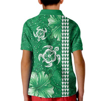 Green Hibiscus Turle Kid Polo Shirt Hawaiian Style Tribal Tapa Pattern LT9 - Polynesian Pride