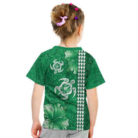 Green Hibiscus Turle Kid T Shirt Hawaiian Style Tribal Tapa Pattern