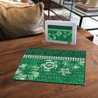 Green Hibiscus Turle Puzzle Hawaiian Style Tribal Tapa Pattern - Polynesian Pride