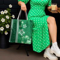 Green Hibiscus Turle Tote Bag Hawaiian Style Tribal Tapa Pattern - Polynesian Pride