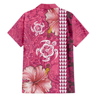 Pink Hibiscus Turle Family Matching Off The Shoulder Long Sleeve Dress and Hawaiian Shirt Hawaiian Style Tribal Tapa Pattern LT9 - Polynesian Pride