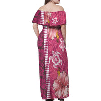 Pink Hibiscus Turle Family Matching Off Shoulder Maxi Dress and Hawaiian Shirt Hawaiian Style Tribal Tapa Pattern LT9 - Polynesian Pride