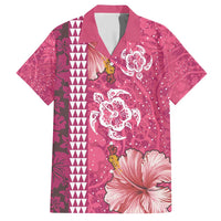 Pink Hibiscus Turle Family Matching Short Sleeve Bodycon Dress and Hawaiian Shirt Hawaiian Style Tribal Tapa Pattern LT9 Dad's Shirt - Short Sleeve Pink - Polynesian Pride
