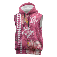 Pink Hibiscus Turle Sleeveless Hoodie Hawaiian Style Tribal Tapa Pattern LT9 Pink - Polynesian Pride