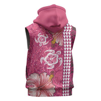 Pink Hibiscus Turle Sleeveless Hoodie Hawaiian Style Tribal Tapa Pattern LT9 - Polynesian Pride