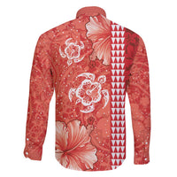 Red Hibiscus Turle Family Matching Long Sleeve Bodycon Dress and Hawaiian Shirt Hawaiian Style Tribal Tapa Pattern LT9 - Polynesian Pride