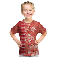 Red Hibiscus Turle Kid T Shirt Hawaiian Style Tribal Tapa Pattern