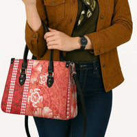Red Hibiscus Turle Leather Bag Hawaiian Style Tribal Tapa Pattern - Polynesian Pride