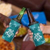 Teal Hibiscus Turle 4 in 1 Can Cooler Tumbler Hawaiian Style Tribal Tapa Pattern