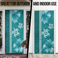 Teal Hibiscus Turle Door Cover Hawaiian Style Tribal Tapa Pattern LT9 - Polynesian Pride