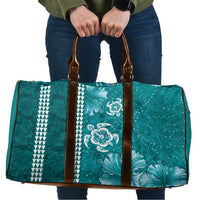 Teal Hibiscus Turle Travel Bag Hawaiian Style Tribal Tapa Pattern - Polynesian Pride