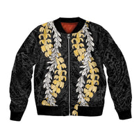 Puakenikeni and Maile Lei Bomber Jacket Black Double Strand Lei LT9 Unisex Black - Polynesian Pride